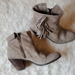 Sam Edelman "Louie" Taupe Fringe Bootie